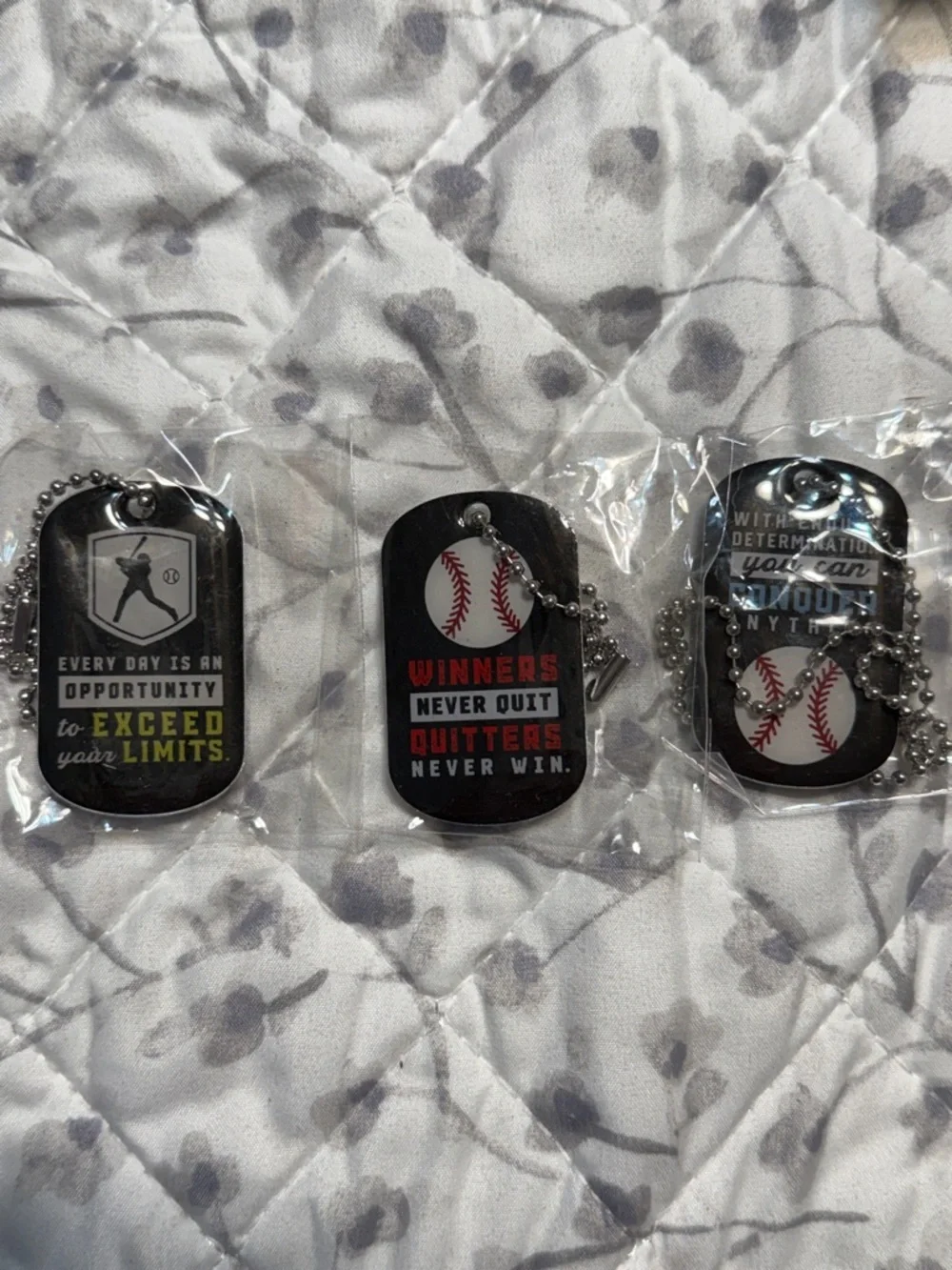 Motivational Baseball Dog Tag Necklace - Black and Silver